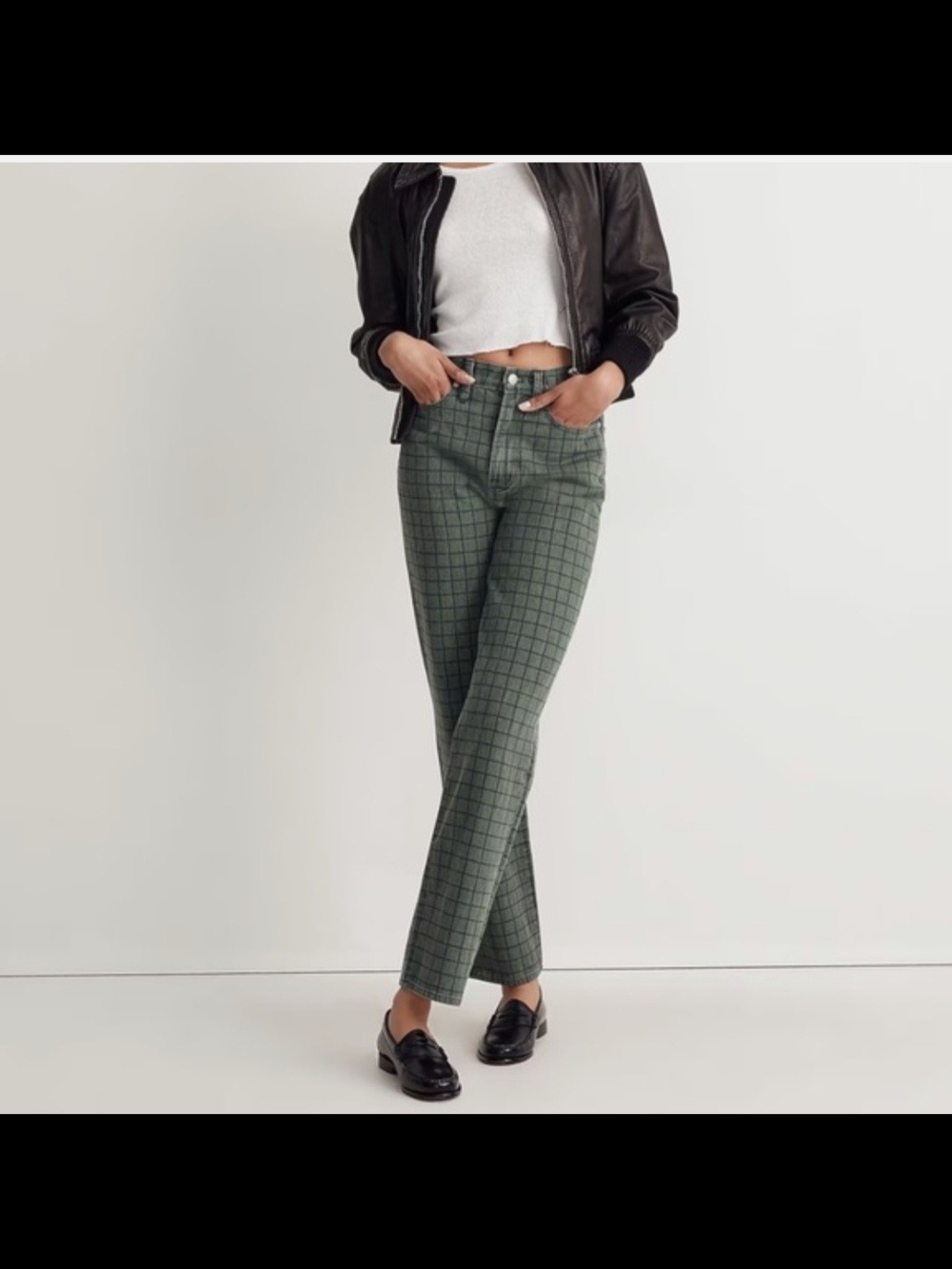 ISO Madewell Perfect Vintage Green Windowpane Jeans